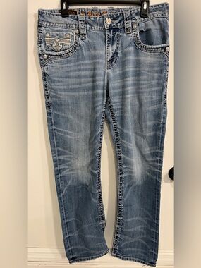 Women’s Size 32x30 Rock Revival Baldmen Relaxed Blue Jeans